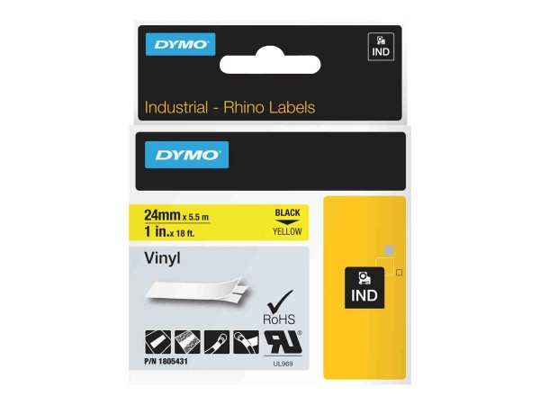 DYMO Rhino Coloured Vinyl - Vinyl - Schwarz auf Gelb - Rolle (2,54 cm x 5,5 m) 1 Kassette(n) Band - für Rhino 6000, 6000 Hard Case Kit