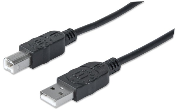 Manhattan USB-A to USB-B Cable, 1.8m, Male to Male, Black, 480 Mbps (USB 2.0), Equivalent to Startech USB2HAB2M (except 20cm shorter), Hi-Speed USB, Lifetime Warranty, Polybag - USB-Kabel - USB (M) zu USB Typ B (M) - USB 2.0 - 1.8 m - geformt - Schwarz