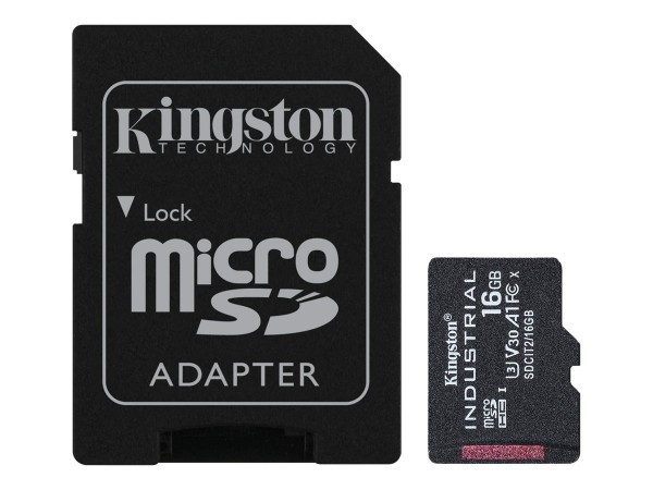 Kingston Industrial - Flash-Speicherkarte (microSDHC/SD-Adapter inbegriffen) - 16 GB - A1 / Video Class V30 / UHS-I U3 / Class10 - microSDHC UHS-I