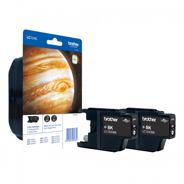 Brother LC1240 Twin-Pack - 2er-Pack - Schwarz - Original - Blister mit akustischem/elektromagnetischem Alarm - Tintenpatrone - für Brother DCP-J525, J725, J925, MFC-J430, J5910, J625, J6510, J6710, J6910, J825