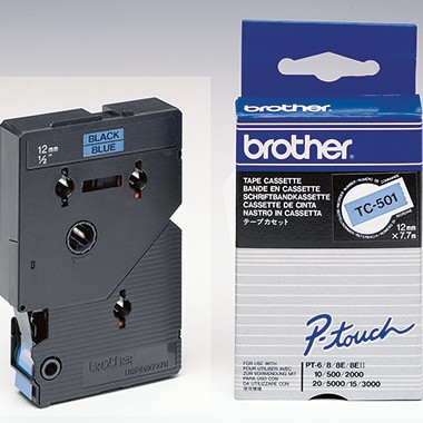 P-touch Schriftbandkassette TC501 12mmx7,7m laminiert sw auf bl