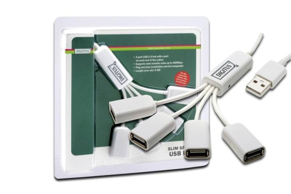 DIGITUS DA-70216 Slim Spider USB Hub - Hub - 4 x USB 2.0 - Desktop