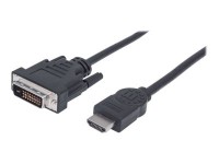Manhattan HDMI to DVI-D 24+1 Cable, 1.8m, Male to Male, Black, Equivalent to Startech HDMIDVIMM6, Dual Link, Compatible with DVD-D, Lifetime Warranty, Polybag - Adapterkabel - Dual Link - HDMI männlich zu DVI-D männlich - 1.8 m - abgeschirmt - Schwarz - geformt, 1080p-Unterstützung