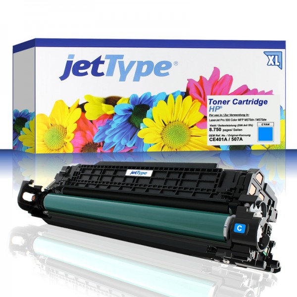 jetType Toner kompatibel zu HP CE401A 507A cyan 8.750 Seiten Große Füllmenge 1 Stück