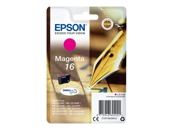 Epson 16 - 3.1 ml - Magenta - Original - Tintenpatrone - für WorkForce WF-2010, 2510, 2520, 2530, 2540, 2630, 2650, 2660, 2750, 2760