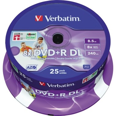 Verbatim DVD+R 43667 8x 8,5GB DL 240Min. Spindel 25 St./Pack.