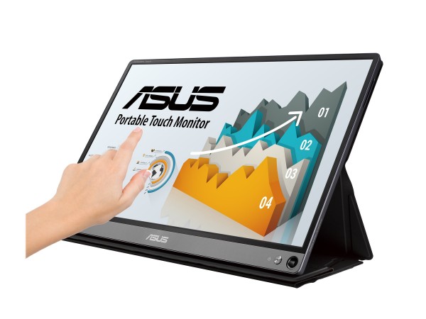 ASUS ZenScreen Touch MB16AMT - LCD-Monitor - 39.6 cm (15.6") - tragbar - Touchscreen - 1920 x 1080 Full HD (1080p) - IPS - 250 cd/m² - 700:1 - 5 ms - Micro HDMI, USB-C - Lautsprecher - Dunkelgrau