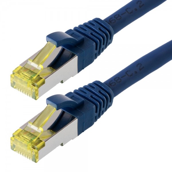 Patchkabel DRAKA S/FTP (PIMF) CAT 6A, blau 2,0m halogenfrei, Hirose TM31 Stecker, CAT 7 Rohkabel