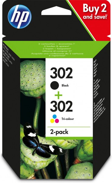 HP Tinte Doppelpack X4D37AE 302 Schwarz + Color BK = 190 Seiten / Color = 165 Seiten 2 Stück