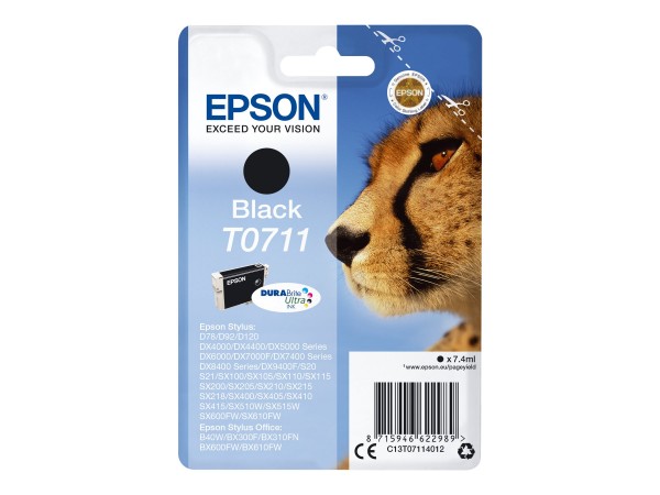 Epson T0711 - Schwarz - Original - Tintenpatrone - für Stylus DX9400, SX115, SX210, SX215, SX218, SX415, SX515, SX610; Stylus Office BX310, BX610